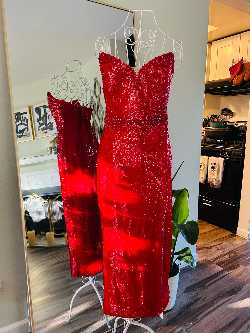 Mew Mews Burlita Strapless Crystal Sequin Midi Dress